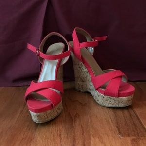 Aldo Peep Toe HIGH Platform Cork Wedges Red Sz 8